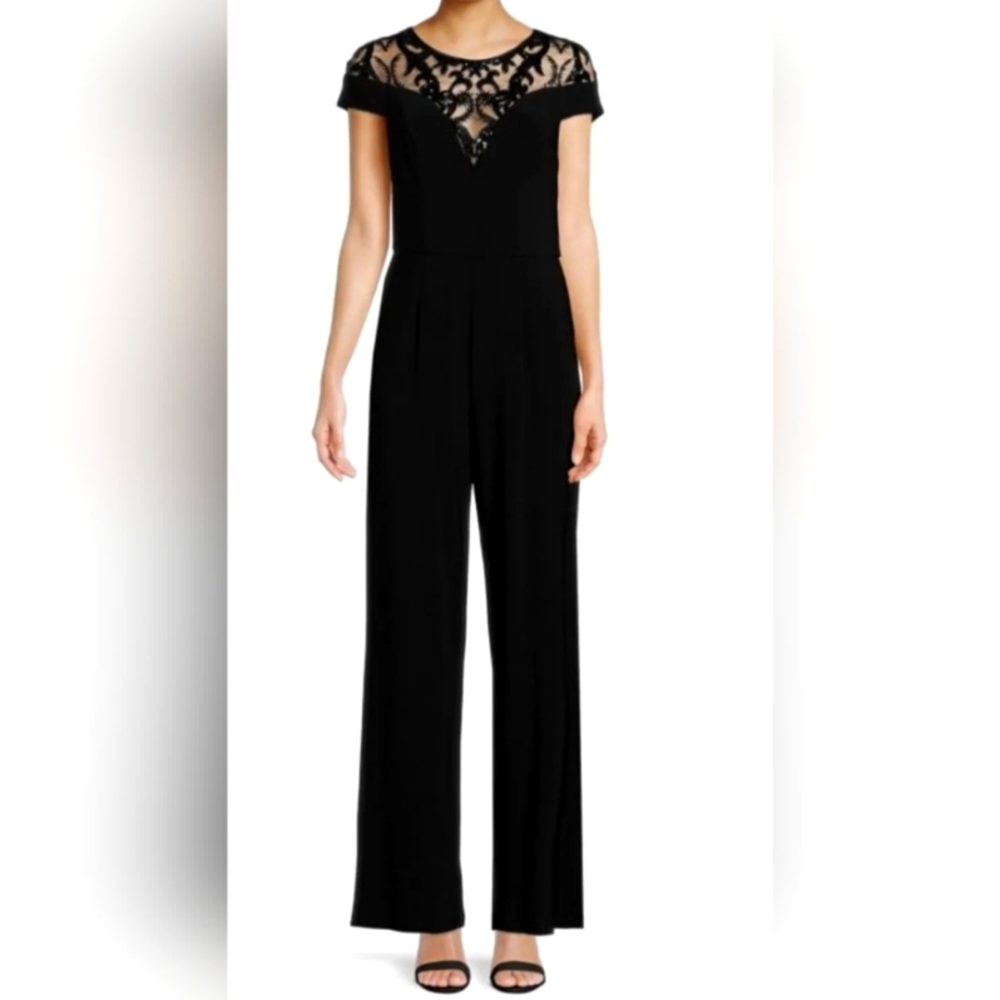 Adrianna Papell Sequin And Lace Jumpsuit In Black Size 10 NWT